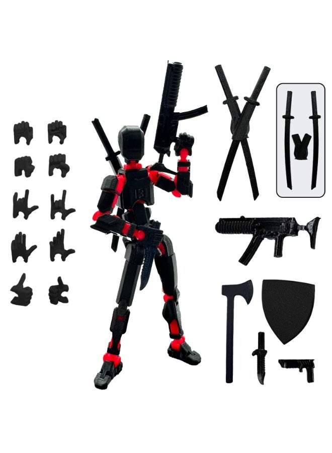 (Assembly Completed) 3D Printed Figure 5.54-inch Dummy13 with Weapon Expansion Set and Bracket, Full Body Mechanical Movable Toy, Desk Decoration. (Black) - Image 1